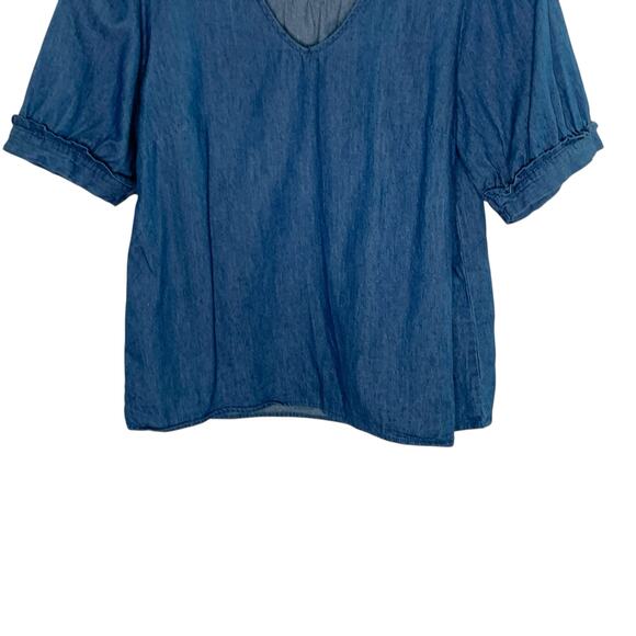 Draper James S Womens Heidi V Neck Top in Chambray Medium Blue - Picture 6 of 10